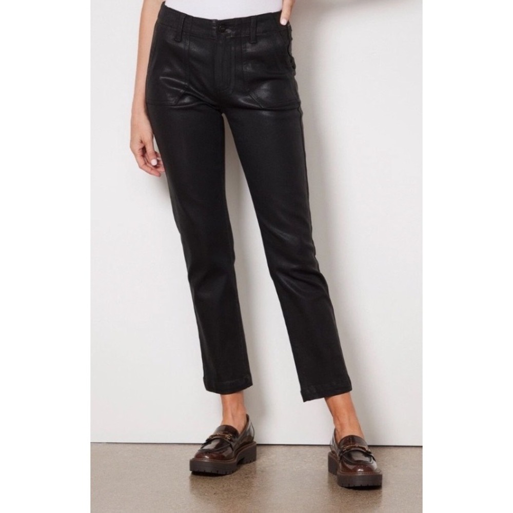 Paige Mayslie Straight Ankle Jeans 28 Black Fog Luxe Coating Minimalist Night